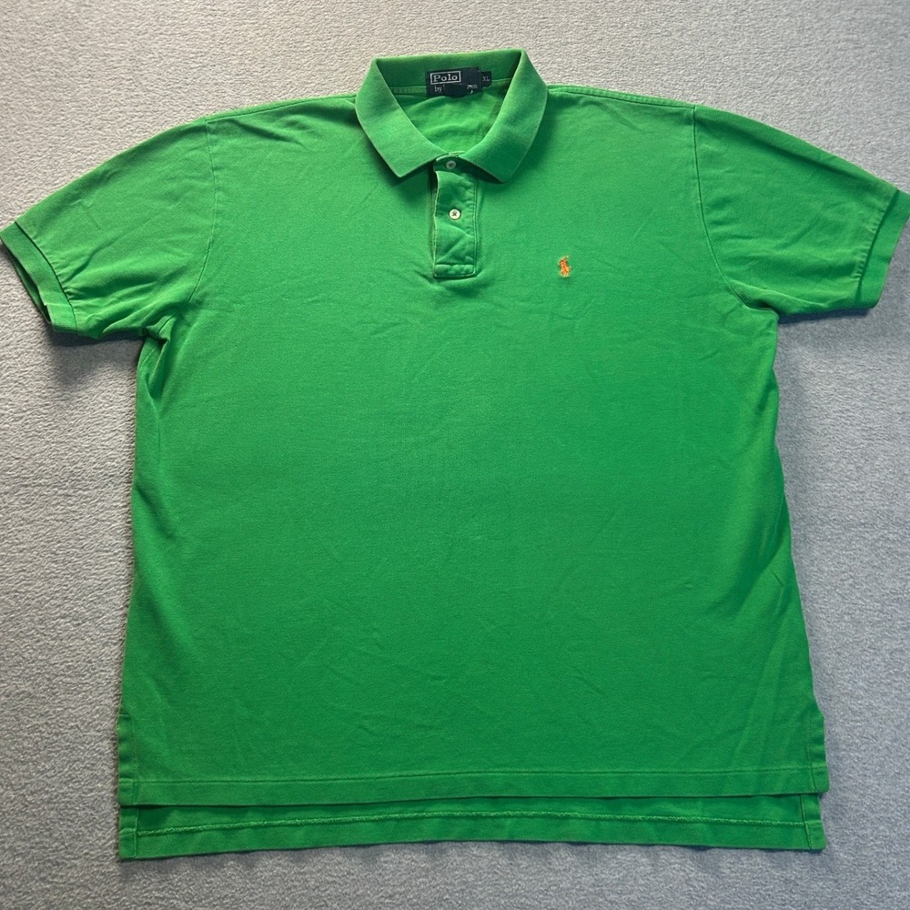 Polo Ralph Lauren Polo Shirt  Mens XL Kelly Green Orange Pony Logo Short Sleeve